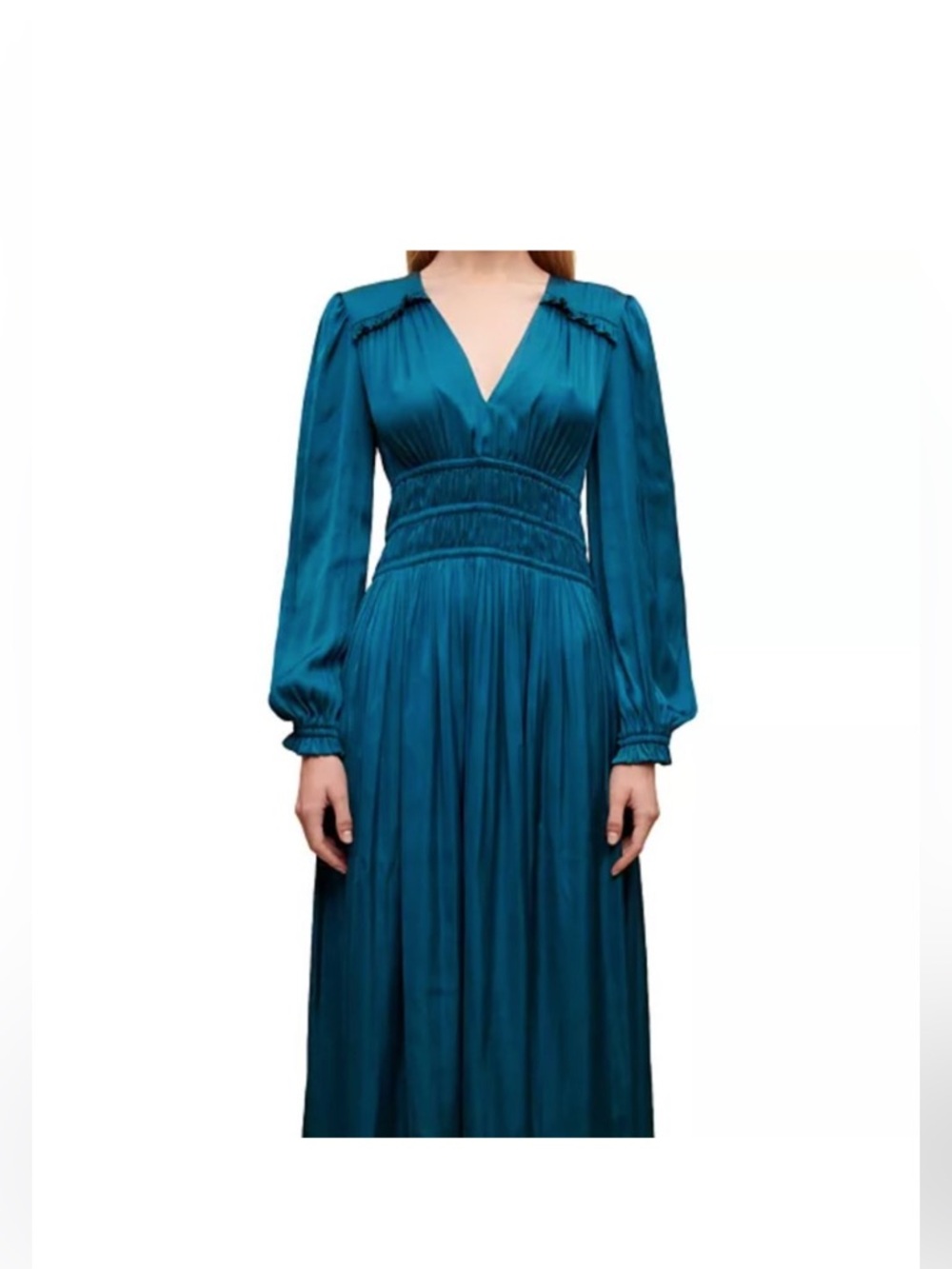 Maje Teal V‑Neck Pleated Midi/maxi Dress